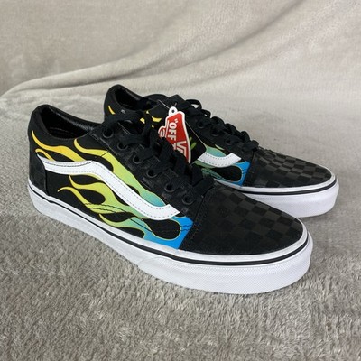 Vans Old Skool Flame Glow in The Dark Shoes Juniors 6 Women 7.5 Black NEW