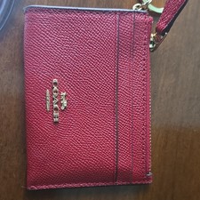 Coach Red Leather Women's ID/Document Holder Wallet w/ ID Window  Key Ring