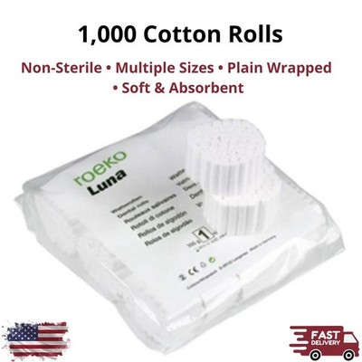 Roeko Luna 1000 Dental Gauze Cotton Rolls Non Sterile 1-1/2 5/16 3/8 1/2 Plain