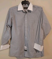 NEW Donald J. Trump Sig Coll French Cuff Gray Striped Dress Shirt 16 32/33