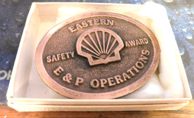 Shell Oil  Safety Award Eastern E&P Operations Brass Belt Buckle