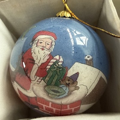 Li Bien Santa Manger Glass Christmas Ornaments, Hand Painted,Pier One, Lot Of 2