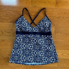Lands' End Blue and White Patterned Tankini Top
