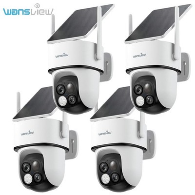 4PCS Wansview Dual-Lens Wireless Solar Security Camera 360°PTZ Human Detection