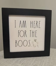 👻 Rae Dunn Halloween Block Sign – I Am Here for the Boos – 8x8 – Ghost Decor