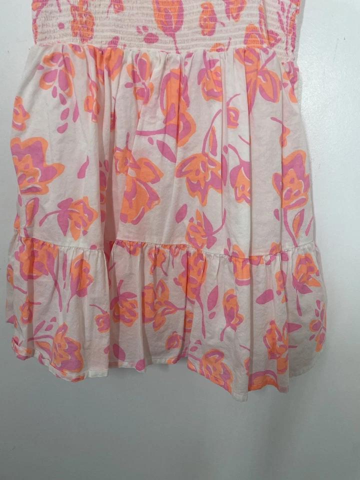 Vineyard Vines Floral Orange and Pink Smocked Dress Girl's Size S (7-8) - Image 2 of 4