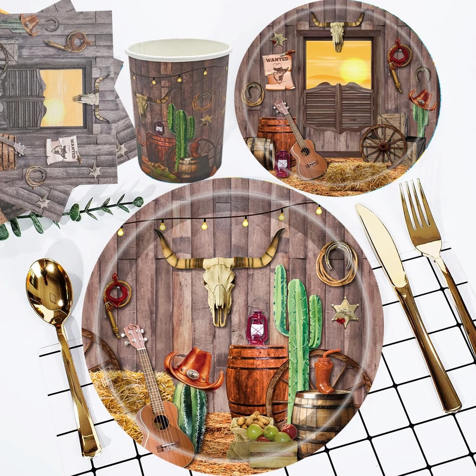 175 piezas de suministros de fiesta de vaquero del oeste platos de papel de vaquero de 9" platos del salvaje oeste... Foto 4 de 4