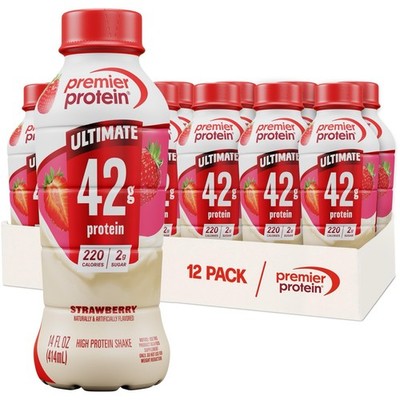 Premier Protein ULTIMATE 42g Protein Shake, Strawberry   14 Fl Oz, 12 Pack