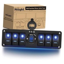 6 Gang Rocker Switch 12V SPST ON Off QC 3.0 USB Charger 6 1 Gang Dual USB Blue