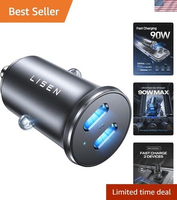 LISEN 90W USB C Car Charger iPhone 17 Car 40W Fast Charge 2 Port PD 45W QC 3 0