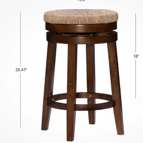 Linon Home Decor Bar Stools (25.47"x17.99") DurableWood Seagrass Walnut Brown - Image 2 of 4