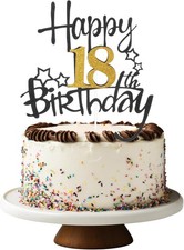 Tortendeko 18. Geburtstag, Sterne Gold Schwarz, Cake Topper