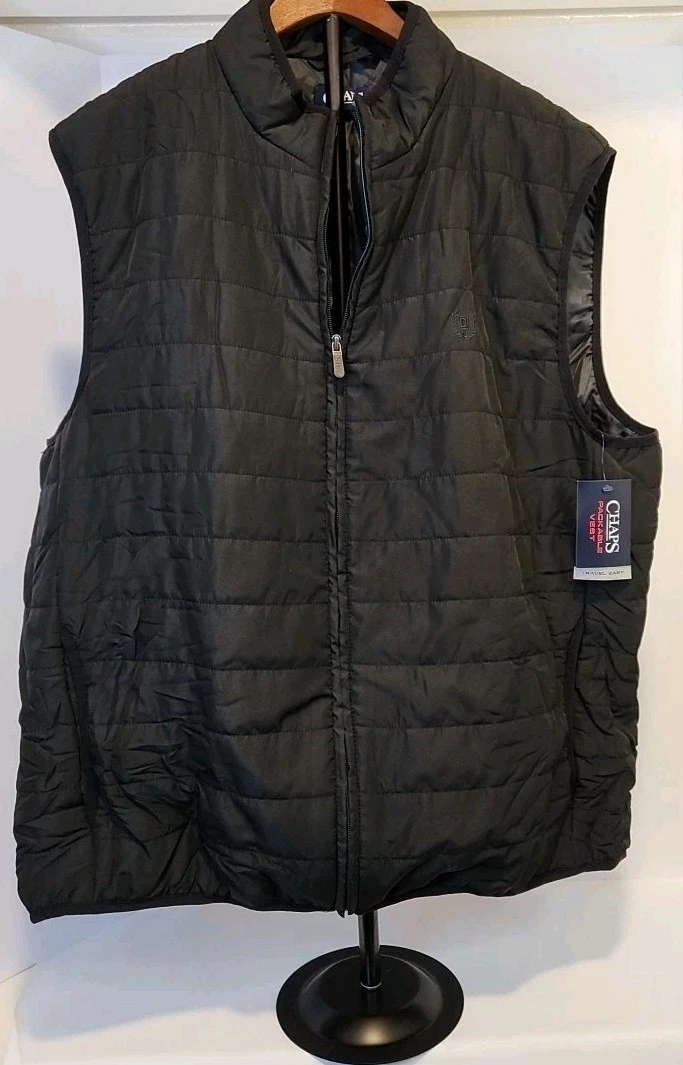 CHAPS Travel Easy Packable Quilted Vest Men XXL Black Full Zip NEW