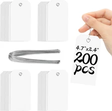 200 Pieces White Blank Shipping Tags 4 3/4" X 2 3/8" with String Hanging Plastic