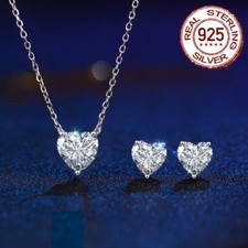 925 Sterling Silver Cubic Zircon Small Heart Necklace Earrings Women Jewelry Set