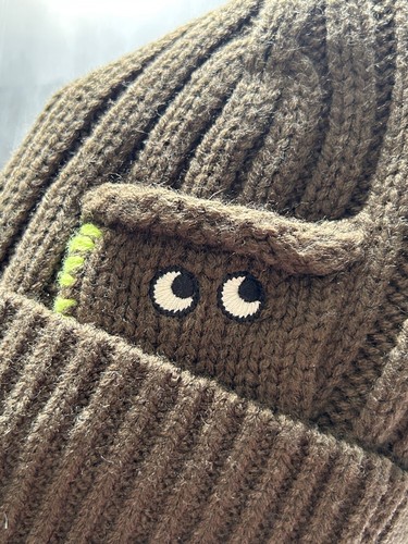 Uniqlo Olive Green Anya Hindmarch Knit Beanie Hat Bobble Pom Pom Unisex Wooly - Picture 8 of 13
