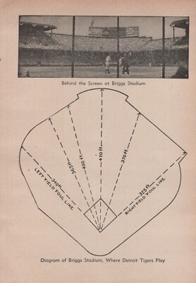 #ad 1946 Briggs Stadium Diagram Illustration Field Diamond Detroit Tigers Page 1940s $13.99