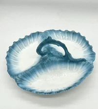 Edwardian Wileman & Co Blue & White 3 Sectional Serving Dish w Frilled Edges
