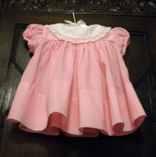 Vintage C I Castro  Co. Baby Girl's Pink  White Gingham Dress