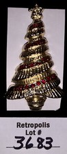 Faux Red Gemstone Garland Gold Tone Christmas Tree Brooch Vintage