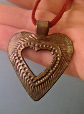 Heart Pendant necklace Red Leather Cord Hammered Tin Open Heart Sundance EUC