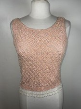 Vintage 1960s peach beaded sequin showgirl top blouse go-go shirt evening wear