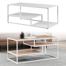 Modern Tiered Metal and Wood Coffee Table Coffee Sofa End Table TV Stand Unit