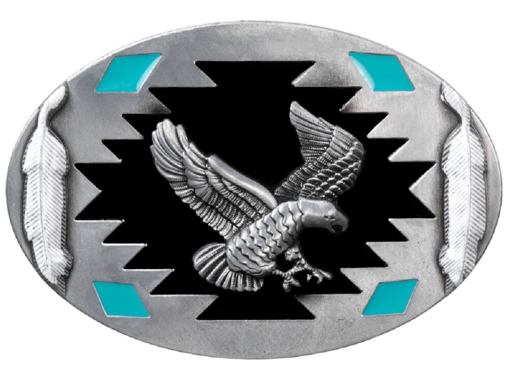 Southwestern Silver Eagle Belt Buckle, Feather & Turquoise  display picture 1