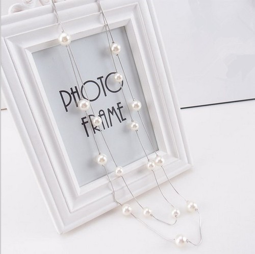Collana lunga di perle finte 2 in 1 doppio filo tono oro/argento - Foto 4 di 6