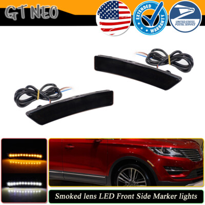 For 16-22 Lincoln Nautilus MKX White DRL Front Amber Side Marker Signal Lights