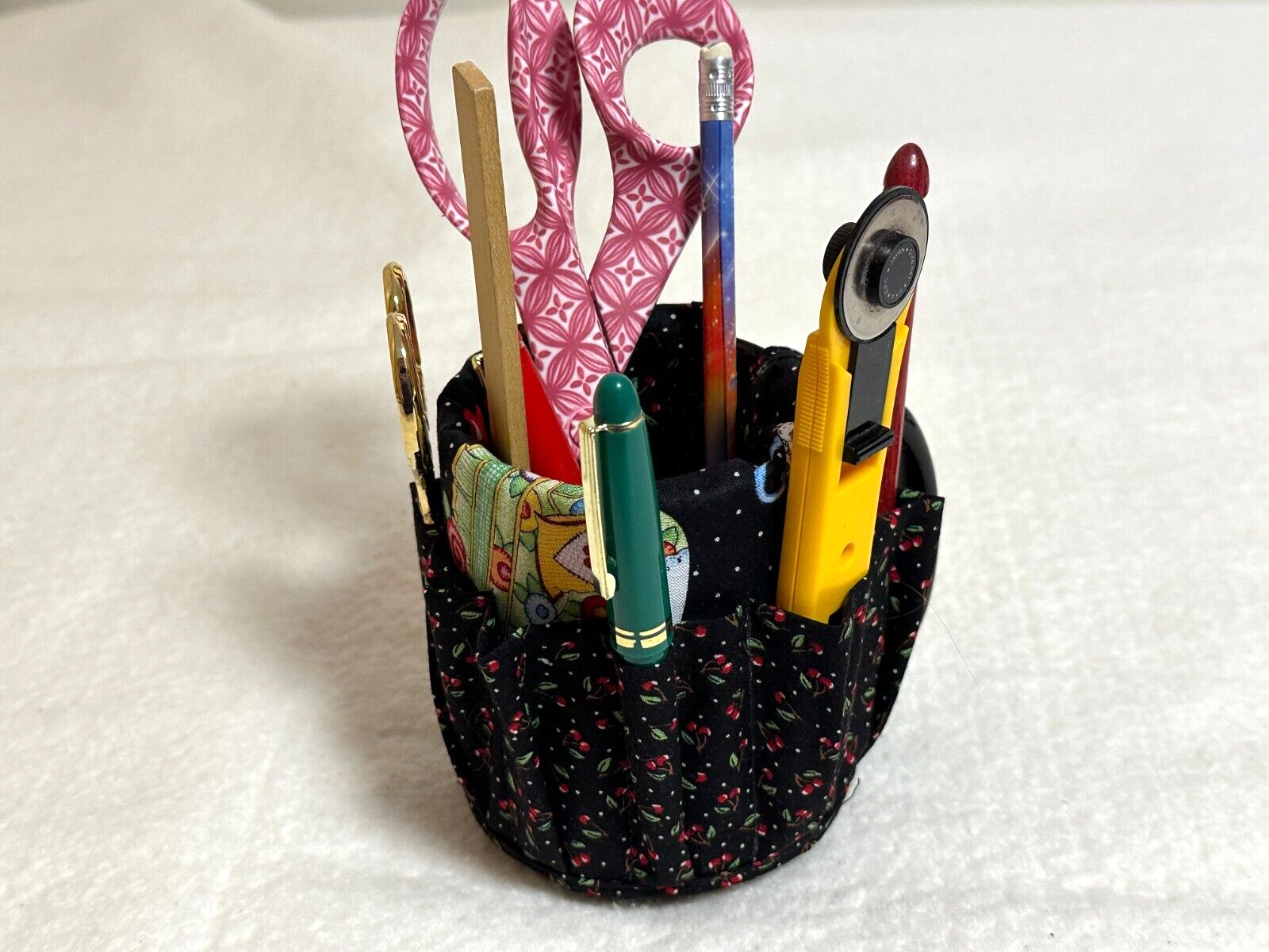 Handmade  Bowl of Cherries coffee mug organizer cotton fabric