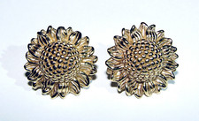 14K YELLOW GOLD BEAUTIFUL SUNFLOWER 3D EARRINGS BIG FLOWER 3.8G