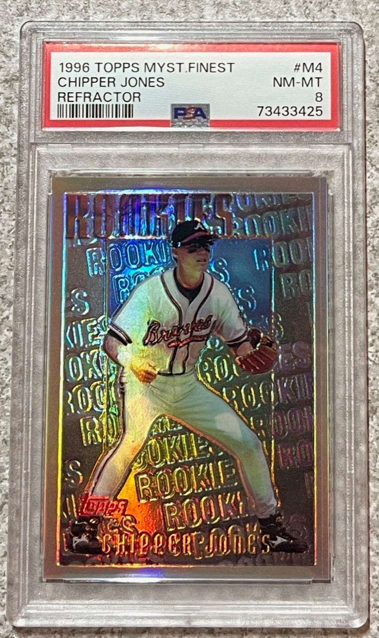 1996 TOPPS MYST. ROOKIE REFRACTOR CHIPPER JONES M4~PSA 8~MINT SLAB~POP 16 W/ 12^