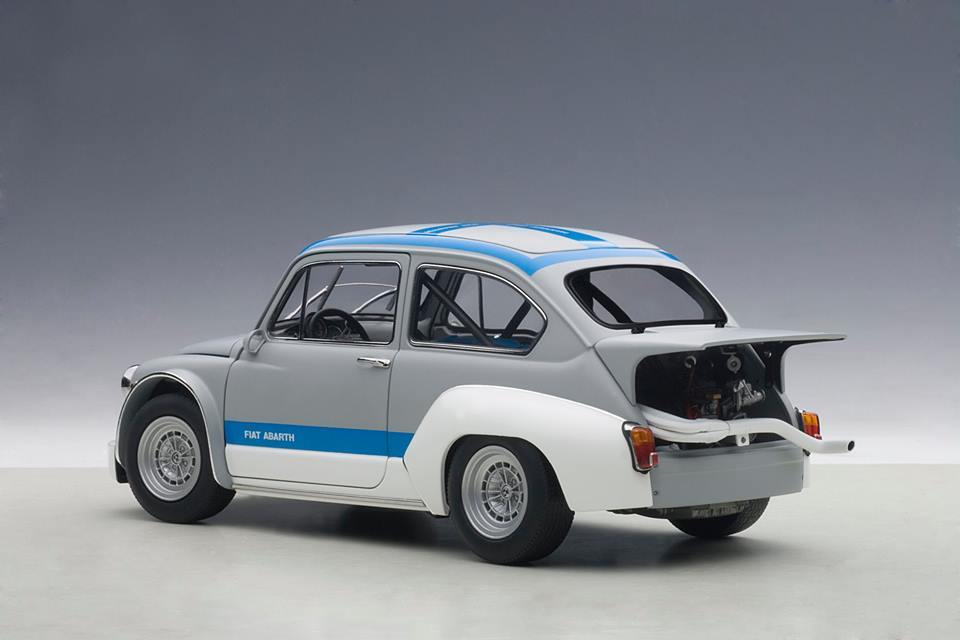 FIAT ABARTH 1000 TCR MATTE GRAY BLUE STRIPES 1:18 by AUTOART