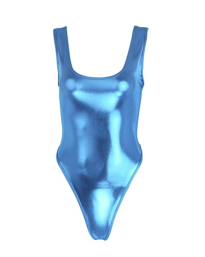 Glänzender Damen-Metallic-Body ärmellos hochgeschnittener Tanga Trikot Clubwear sexy - Bild 18 von 57