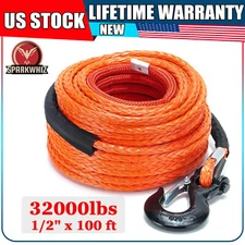Heavy Duty Synthetic Winch Rope Cable Kit 1/2"x 100ft 32000lbs for Truck SUV UTV