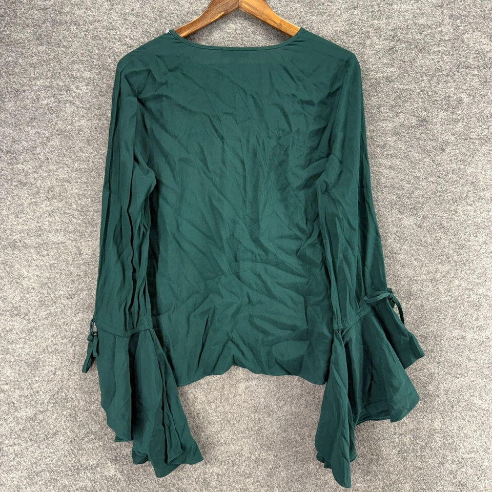 1. Blusa State Mujer S Pequeña Verde Cuello en V Manga Larga Rayón Pullover Informal Foto 2 de 4