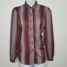 70s Levi Strauss Striped Blouse Shirt Secretary Boho Made in USA Sz M Vintage
