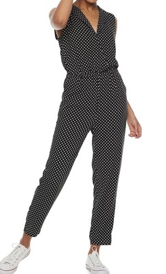 Women's Popsugar Tuxedo Sleeveless Black White Polka Dot Jumpsuit Size XXL NWT