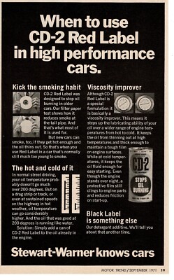 1971 Stewart Warner CD-2 Red Label oil additive Vintage Print Ad