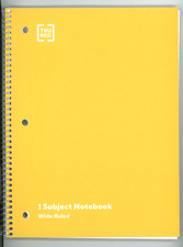 Notebook Yellow Color Metal Spiral 70 Sheets Wide Ruled 8"x10.5" 3 Binder Holes