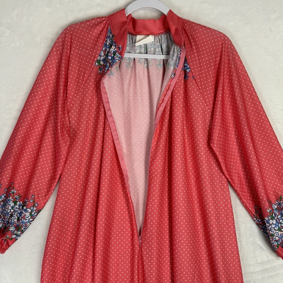 Maxi vestido de casa vintage de dama Sara talla M cremallera frontal coral floral Grannycore Foto 4 de 4