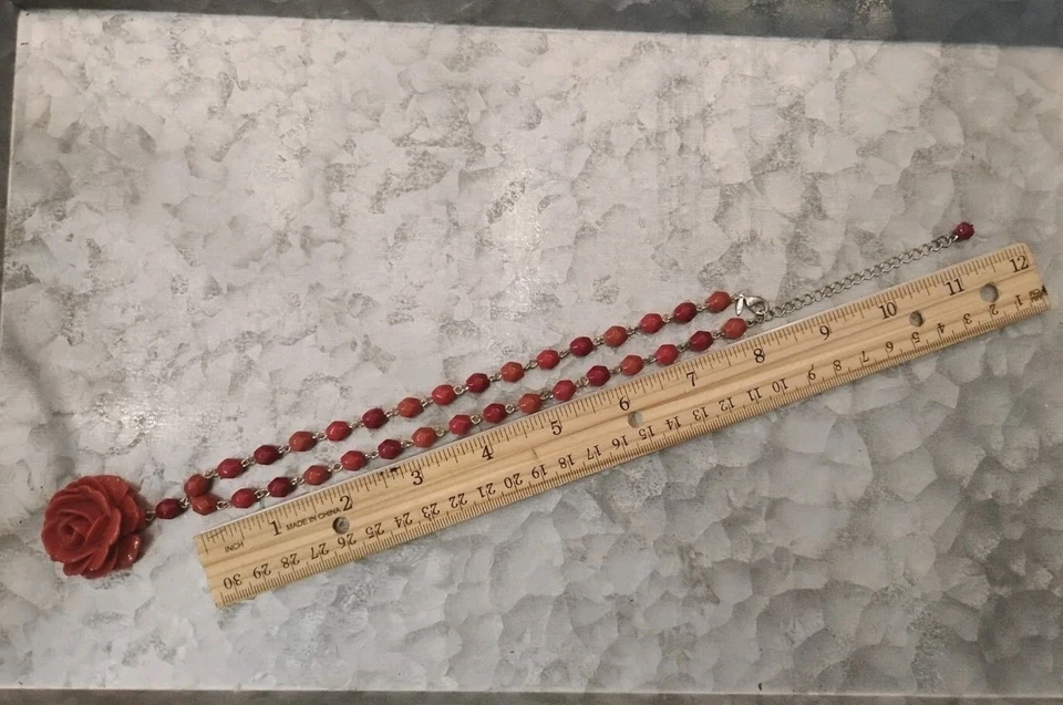 Дизайнерский AVON акриловый лосось ржавчины тонированный бисер роза подвеска 16» + ADJ. Ожерелье! - Изображение 3 из 4