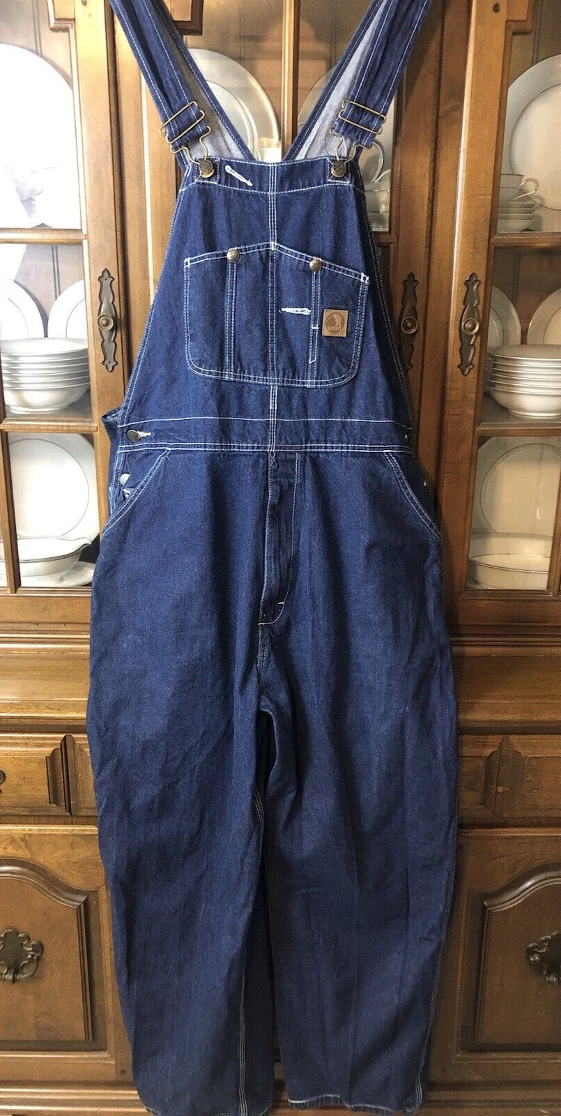 Berne Carpenter Bib Overalls Men's 42x32 Blue Denim Cargo Workwear Dad Grandpa