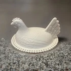 Vtg Indiana Glass Milk Glass Hen On Nest 7” Candy Dish