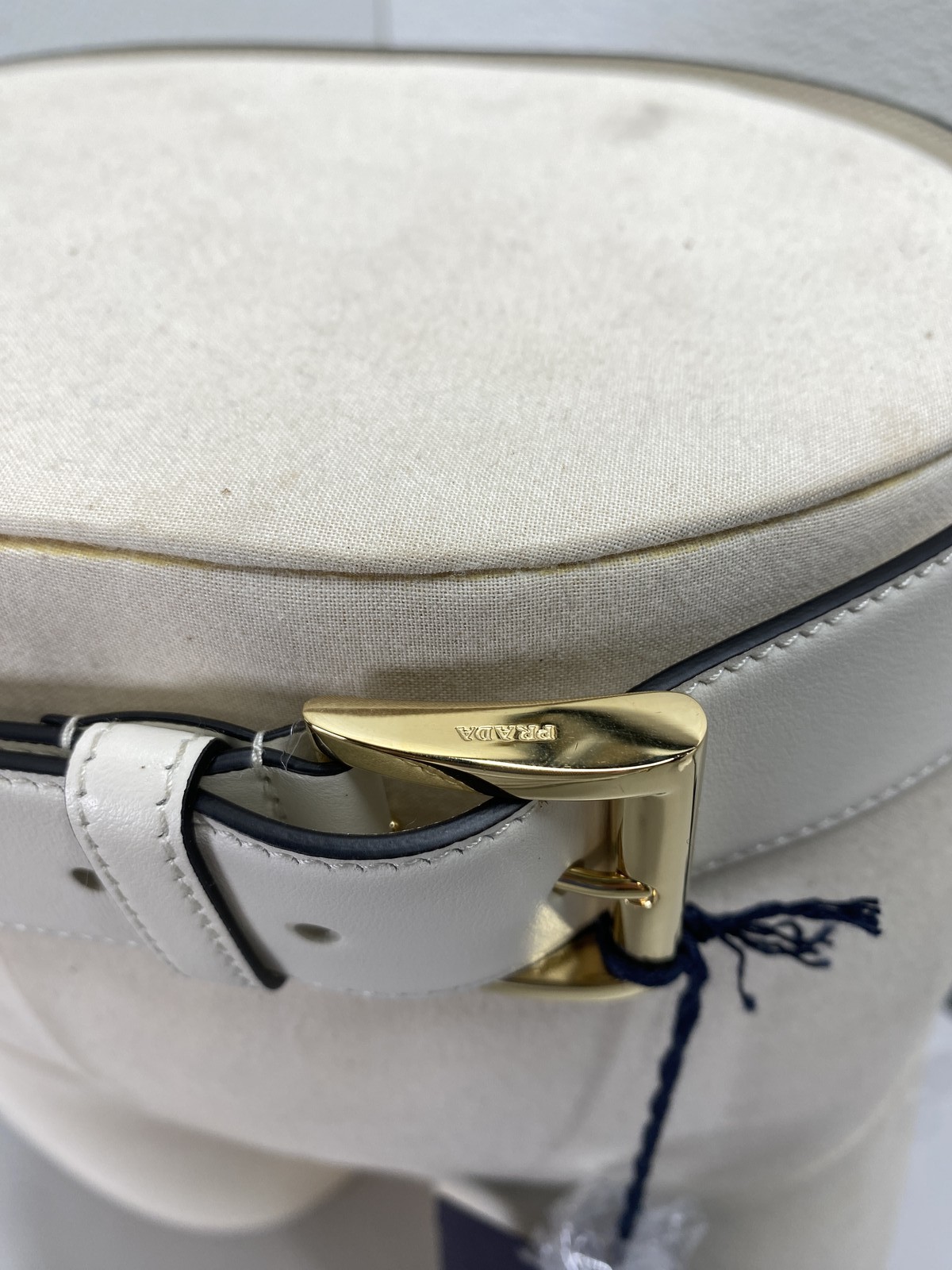 Prada Womens Premium Leather Smooth Belt Gold Buckle Size 33 Ivory thumbnail 3