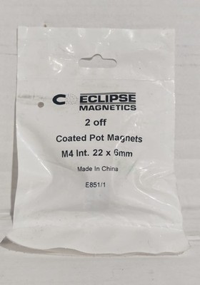 ECLIPSE MAGENTICS. 2 OFF COATED POT MAGNETS M4 INT. 22 x 6mm.