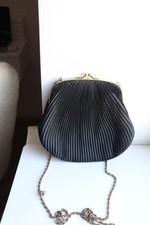 Vintage Debenhams Black Pleated Evening Bag, Gold Frame Kiss Lock Purse