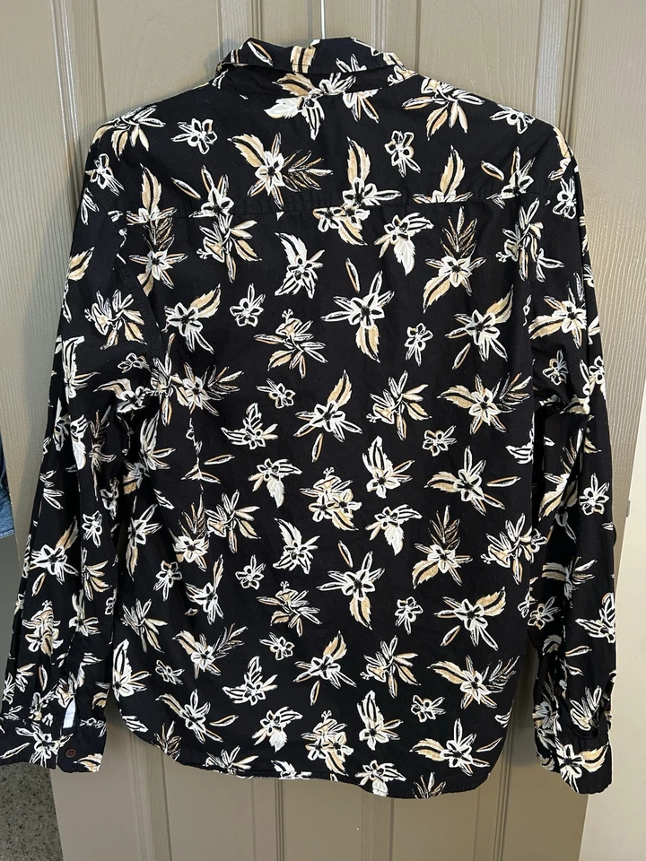 Camisa social masculina preta manga longa flor havaiana tamanho XL - Imagem 2 de 4