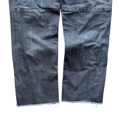 EVISU Men's Straight Distressed Jeans Embroidered Logo Button Blue